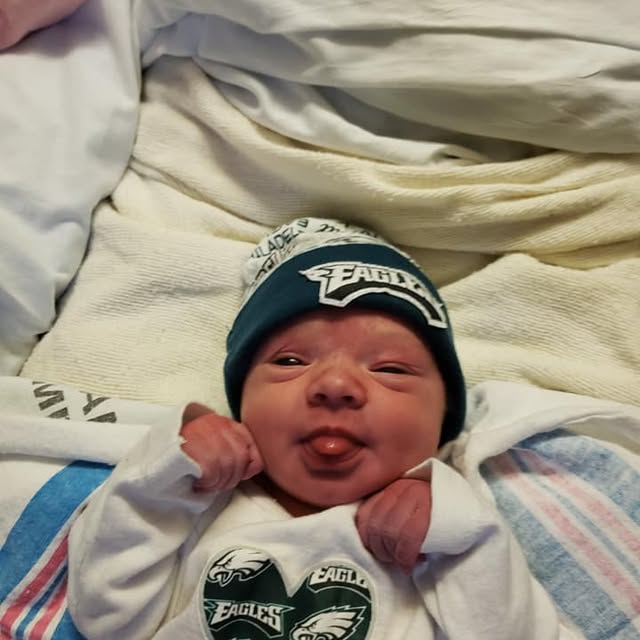 Newborn Graycie in Eagles gear